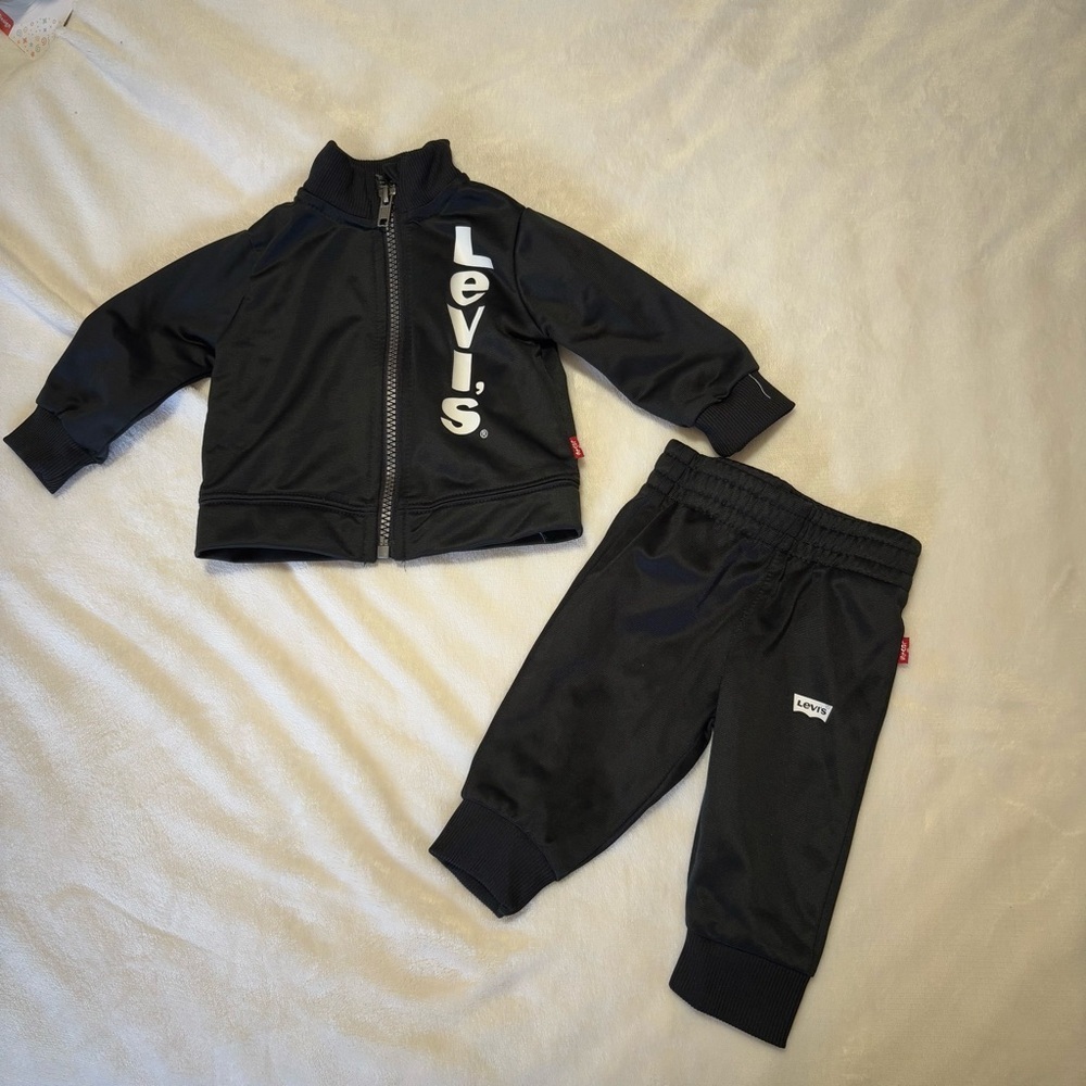 Levi matching track suit zip up and pants 3 months black
